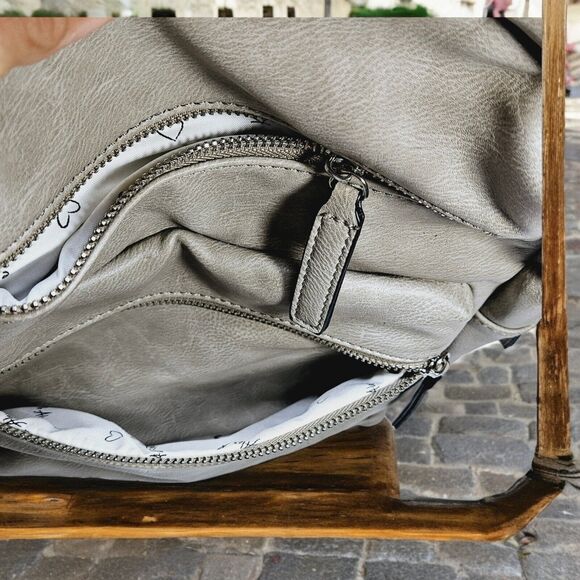 Faux Leather Gray Backpack Blue And White Belt Straps Travel Work Unisex READ - Picture 3 of 15